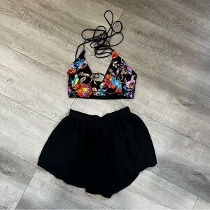 Lucy In The Sky Sequin Crop Top and Black Shorts Set - Medium
